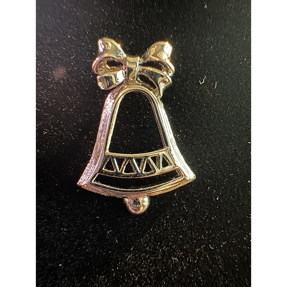 Vintage Avon Festive Bell Lapel Tack Pin 1981 Silver Tone 1" Tall, 0.7" W, 4.1g